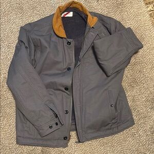 Gray Military Field Jacket with Brown Collar